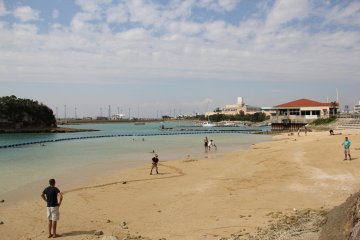 <p>The beach is popular with Americans and Kadena Town locals alike</p>