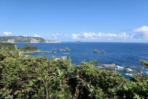 Views of neighboring island, Niijima, and Shikinejima Port