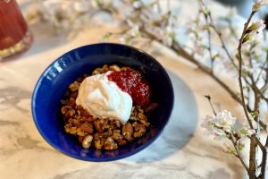 Vegan granola, coconut yogurt, and fruit compote—yum!