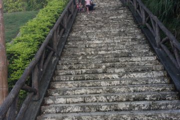 The steps leading to the top of the slide are steep and seemingly endless
