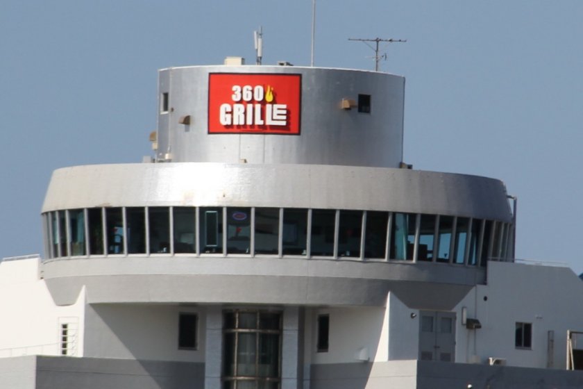 360 Grille sits atop the building on the busy intersection of Routes 130 and 58 in Chatan