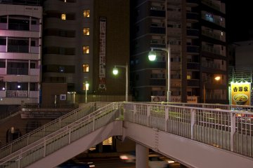 The hotel at night; the bridge connects the hotel with JR Nagasaki station.