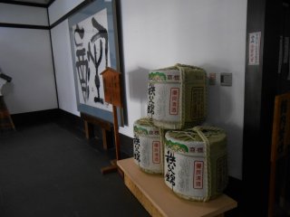 Large sake barrels in the entrance hall