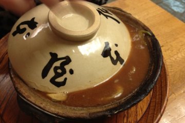 Steaming hot earthenware pot of Nagoya Noodles!