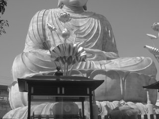 A black and white snap of the Great Buddha