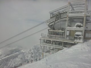 The ropeway arrives at the top station.