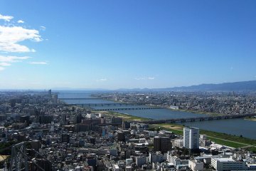 View of Okawa river from the top on a clear day.