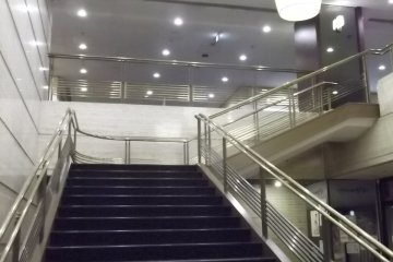 <p>The steps up from the first floor entrance to the lobby</p>